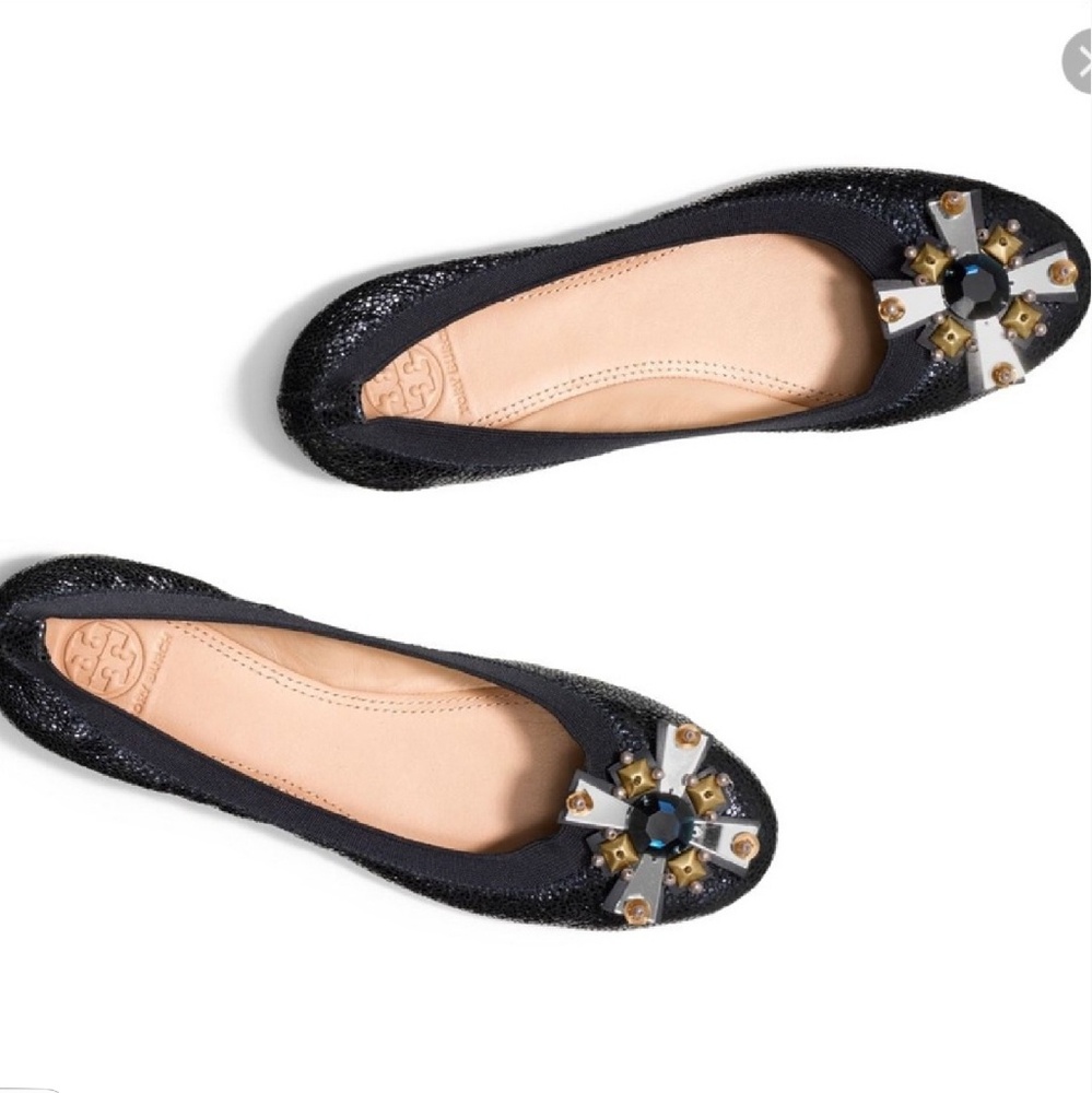 TORY BURCH BONNIE METALLIC BLUE BALLET FLATS